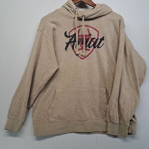 Ariat Hoodie Womens Large Tan Oatmeal Pullover Real Logo Sweatshirt